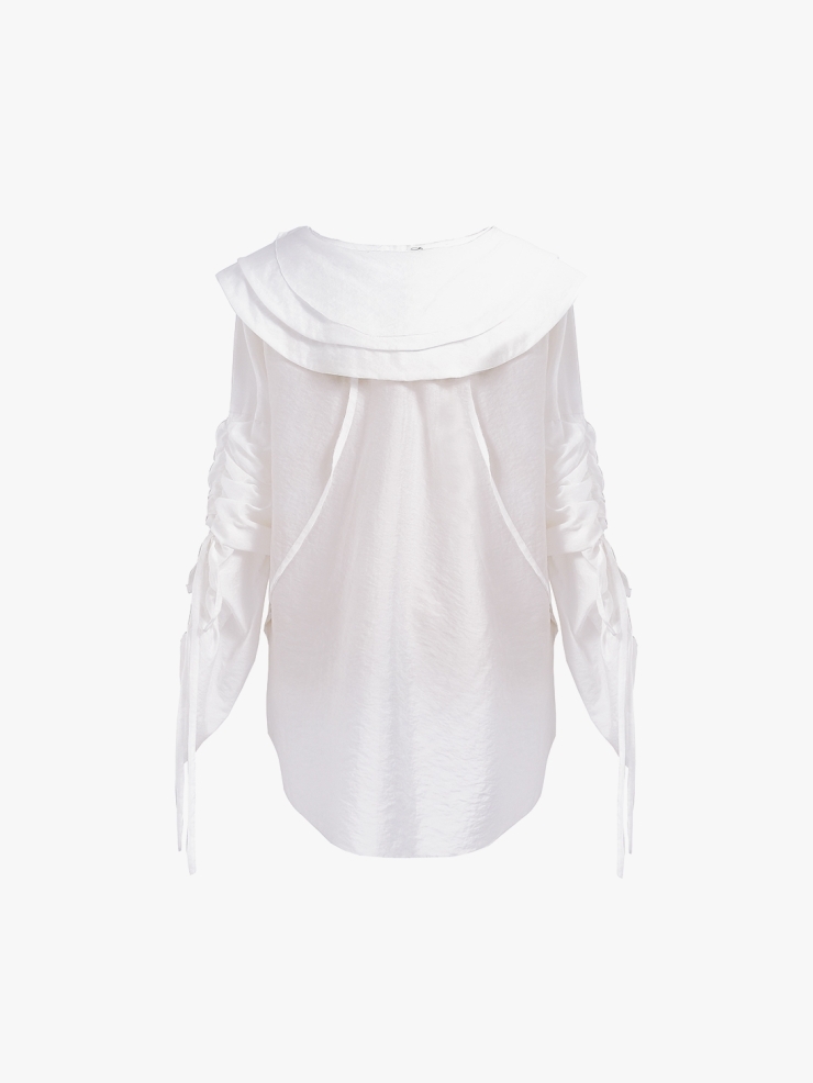 ELYWOOD White Lace Bishop Sleeve Long Coat
