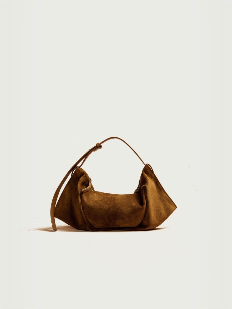 Brown Suede Bat Bag - Small