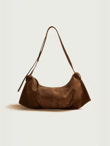 Brown Suede Bat Bag - Large