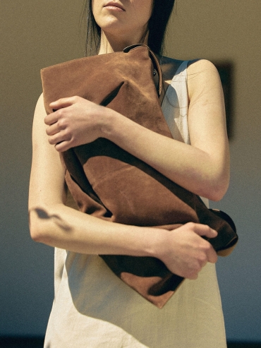 Brown Suede Bat Bag - Large