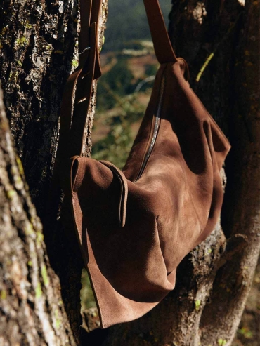 Brown Suede Bat Bag - Large