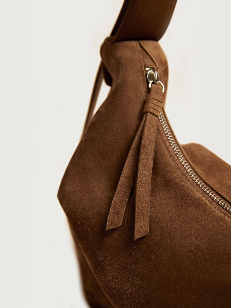 Brown Suede Bat Bag - Large