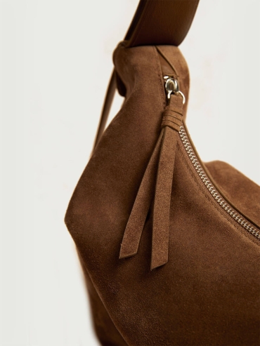 Brown Suede Bat Bag - Large