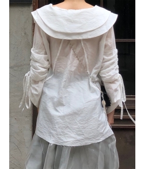 ELYWOOD White Lace Bishop Sleeve Long Coat