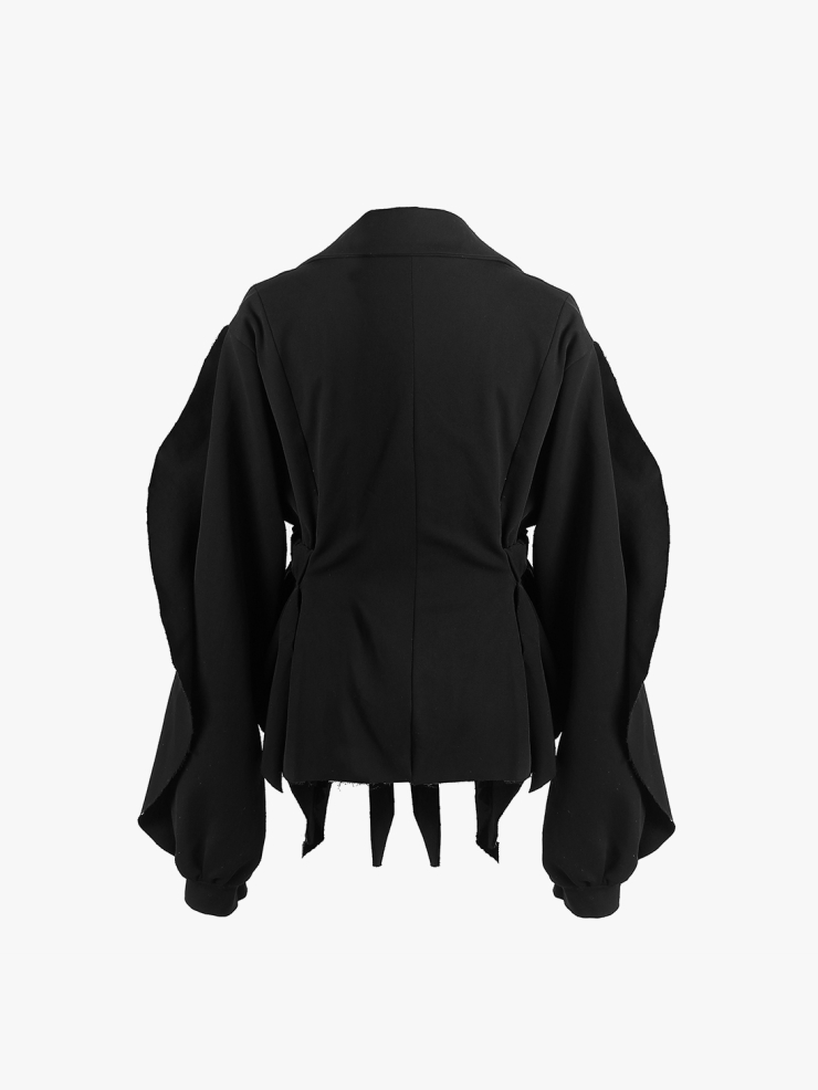 ELYWOOD Black Tight Waist Blazer with Asymmetric Hem