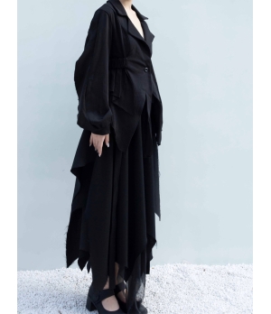 ELYWOOD Black Tight Waist Blazer with Asymmetric Hem