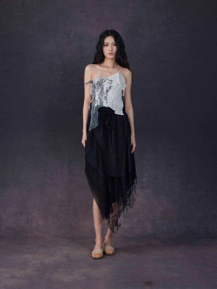 White Embroidered Mesh Recycled Linen Sheath Top