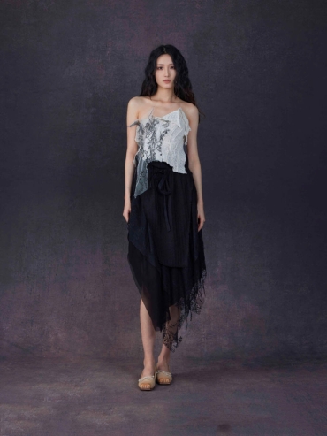 White Embroidered Mesh Recycled Linen Sheath Top