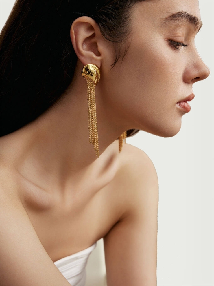 Gold Rain Metal Tassel Earrings