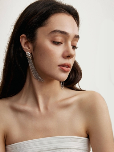 Silver Falling Rain Metal Tassel Earrings