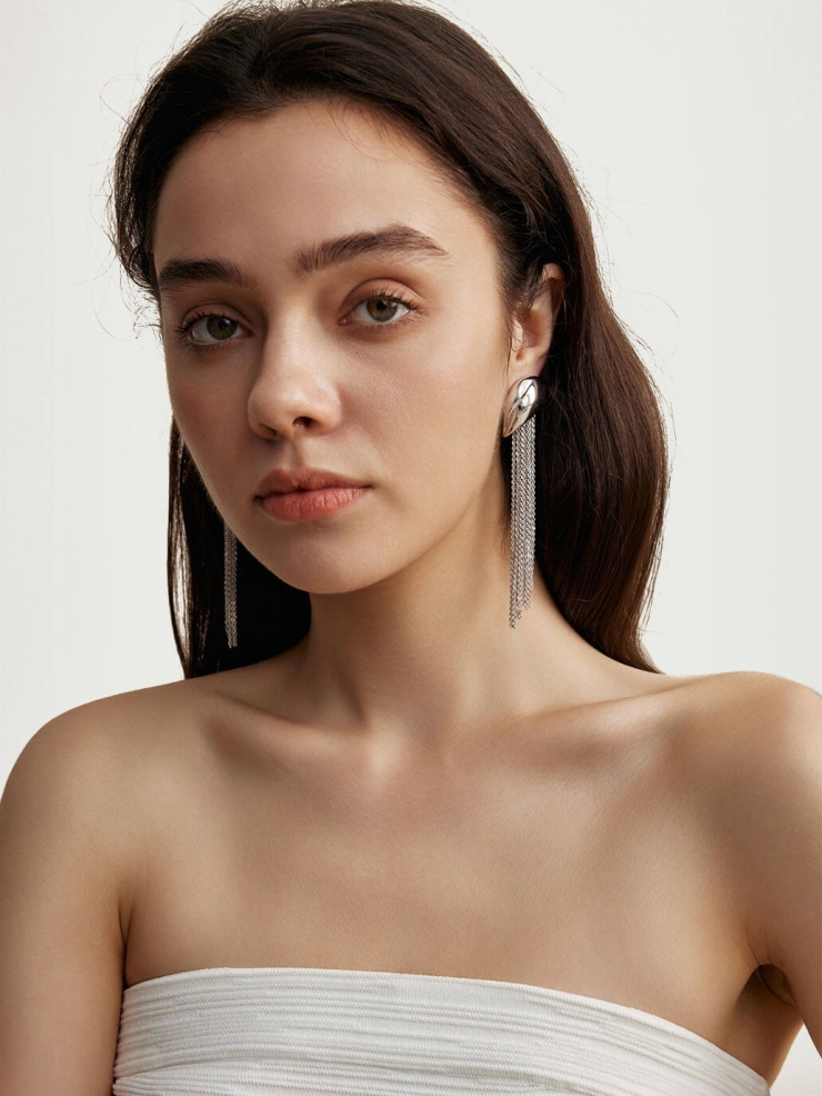 Silver Falling Rain Metal Tassel Earrings