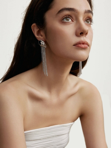 Silver Falling Rain Metal Tassel Earrings