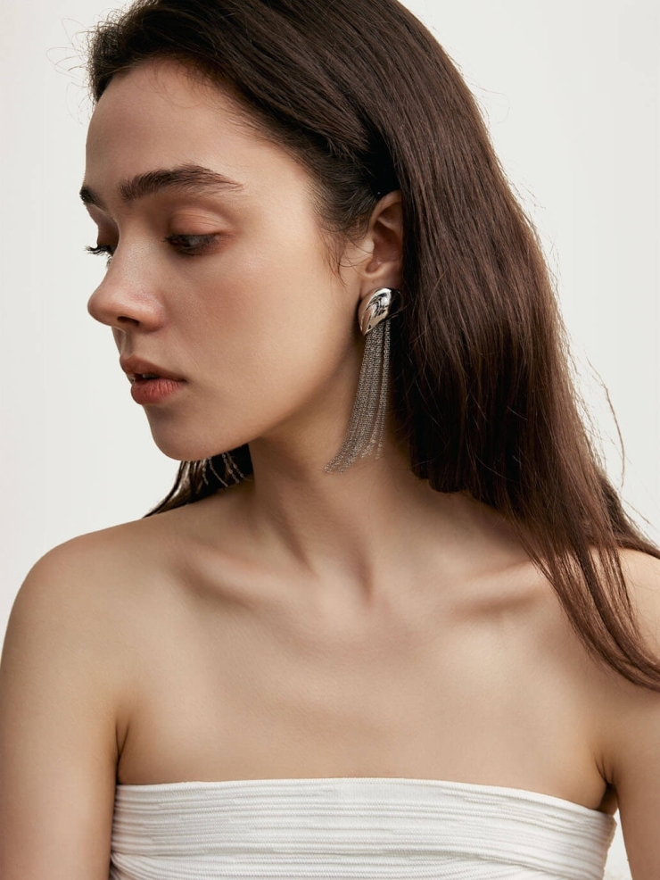 Silver Falling Rain Metal Tassel Earrings