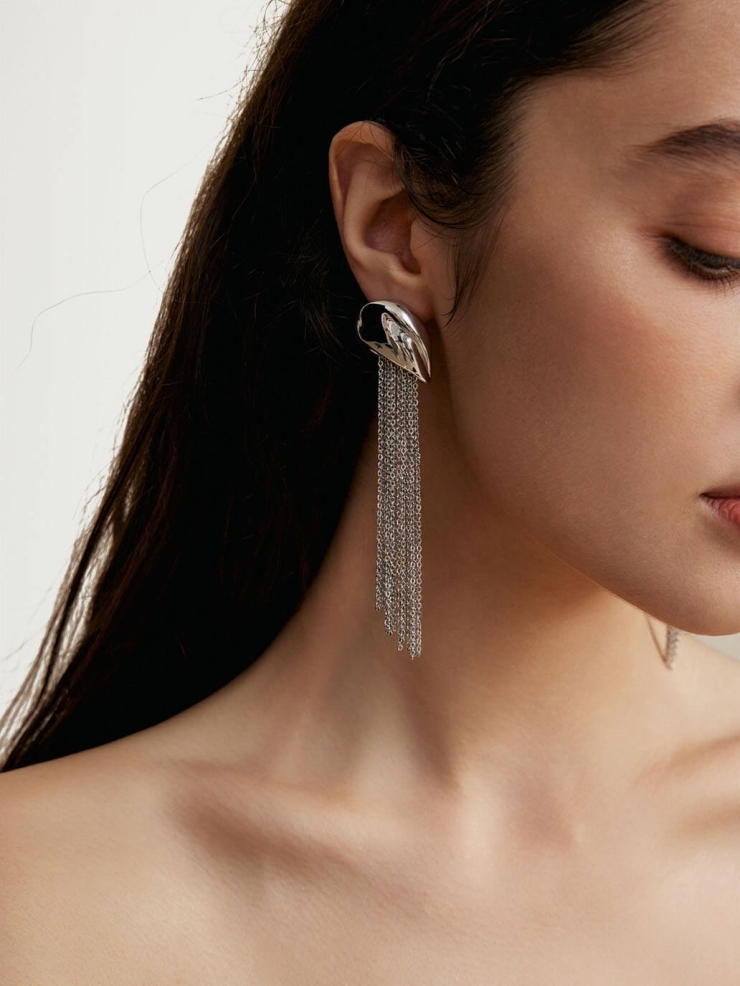 Silver Falling Rain Metal Tassel Earrings