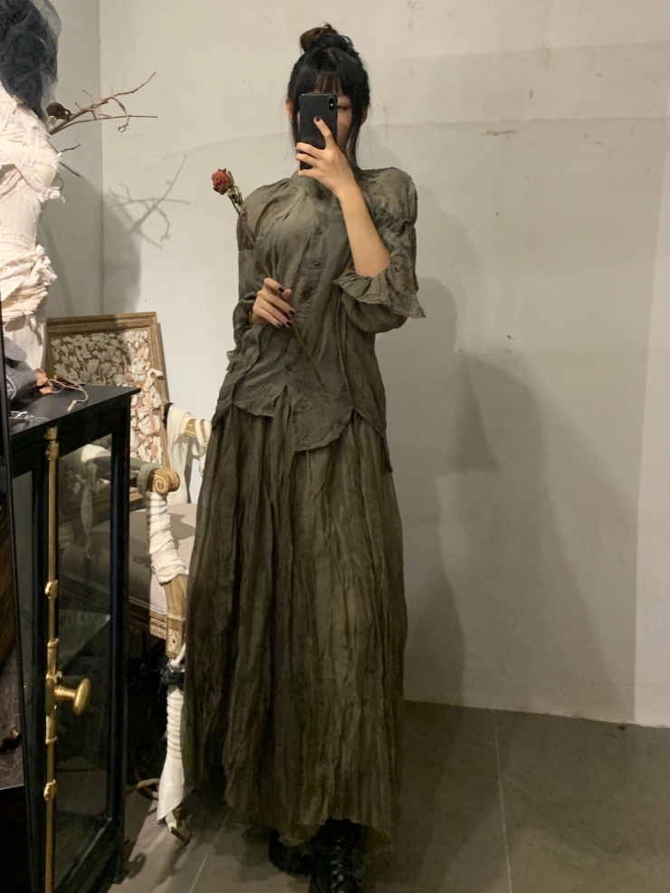 ELYWOOD Khaki Pleaed Dress