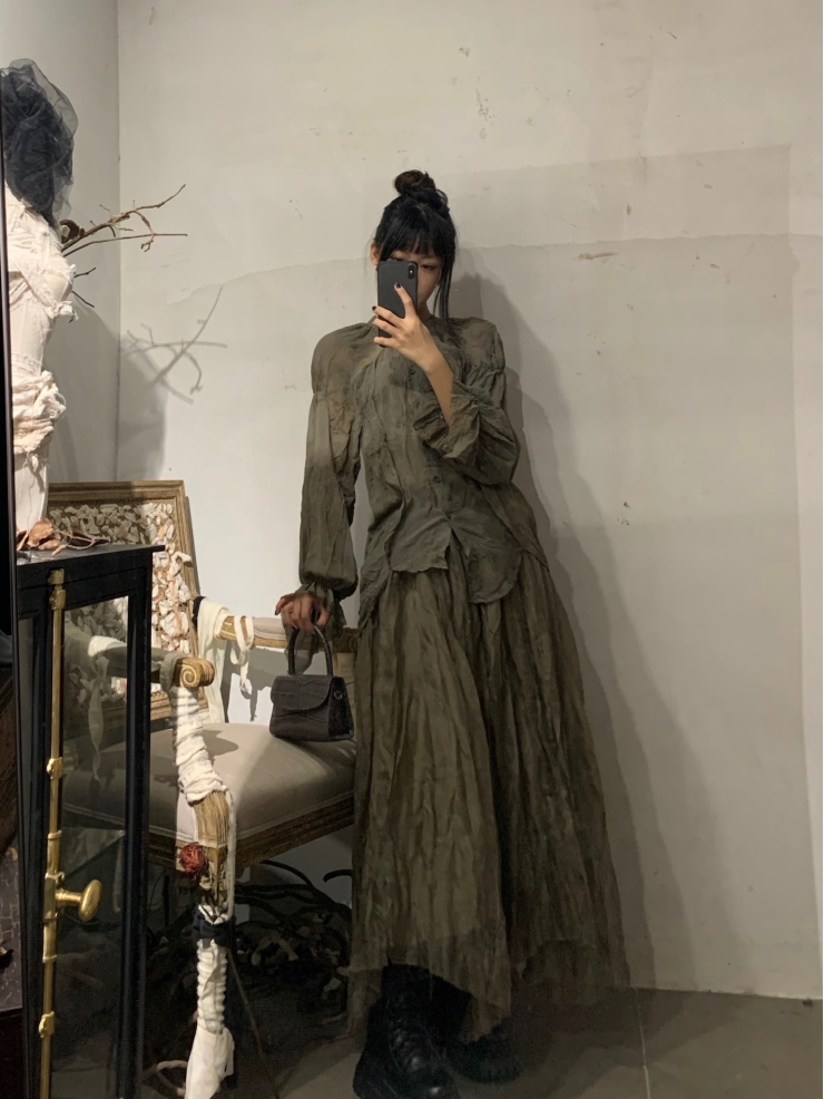 ELYWOOD Khaki Pleaed Dress