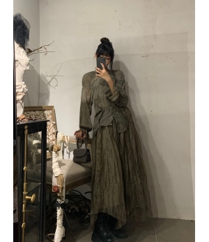 ELYWOOD Khaki Pleaed Dress