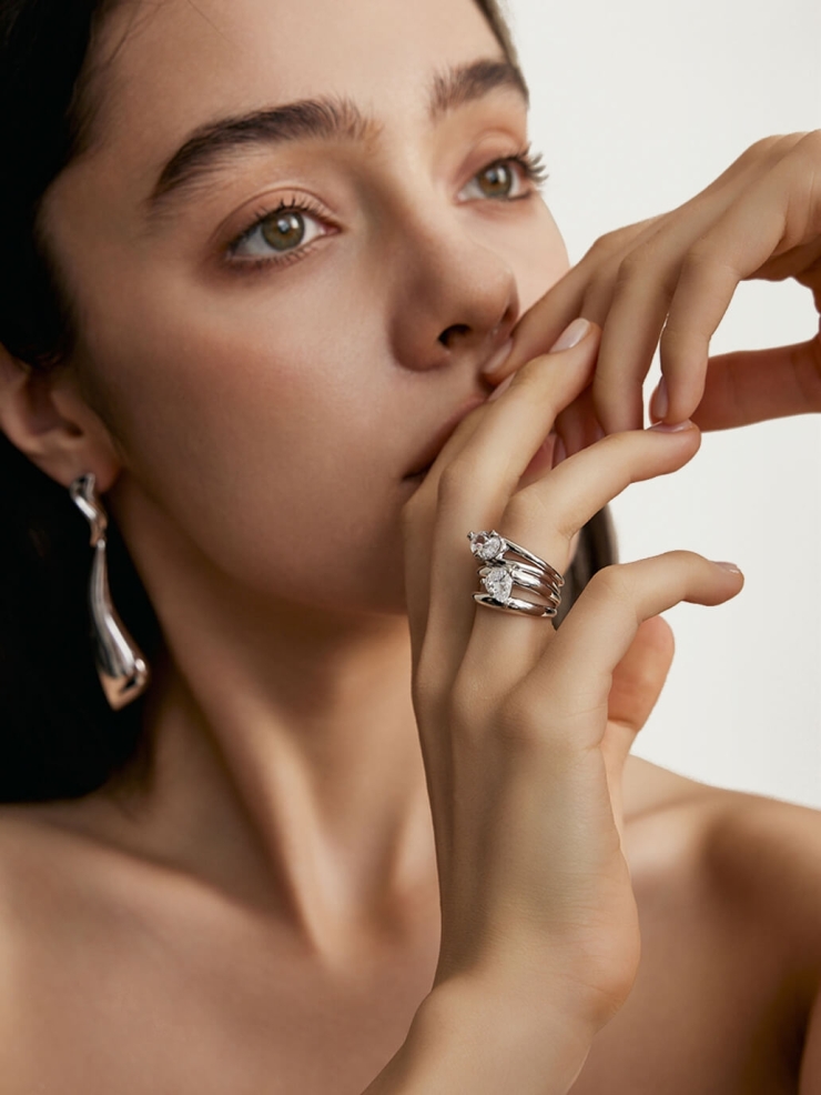 Silver Rainy Serenade Wide Ring