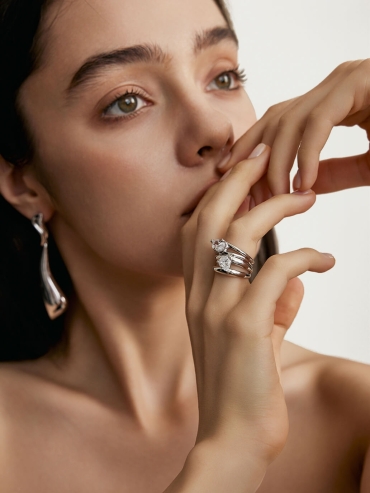 Silver Rainy Serenade Wide Ring