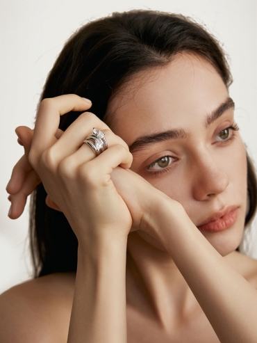 Silver Rainy Serenade Wide Ring