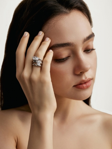 Silver Rainy Serenade Wide Ring