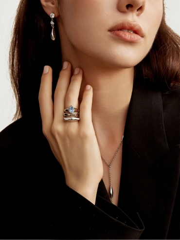 Silver Blue Zircon Rain Trace Ring - set