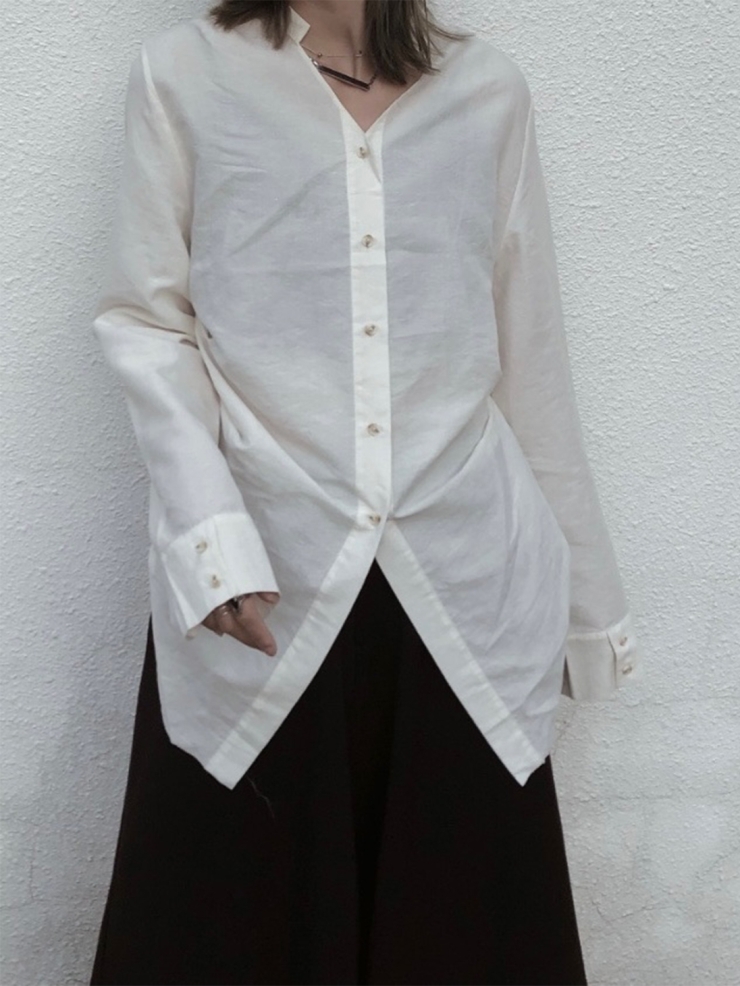 ELYWOOD White Mandarin Collar Shirt