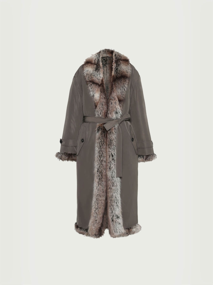 Brown Faux-Fur Two-sided Long Coat