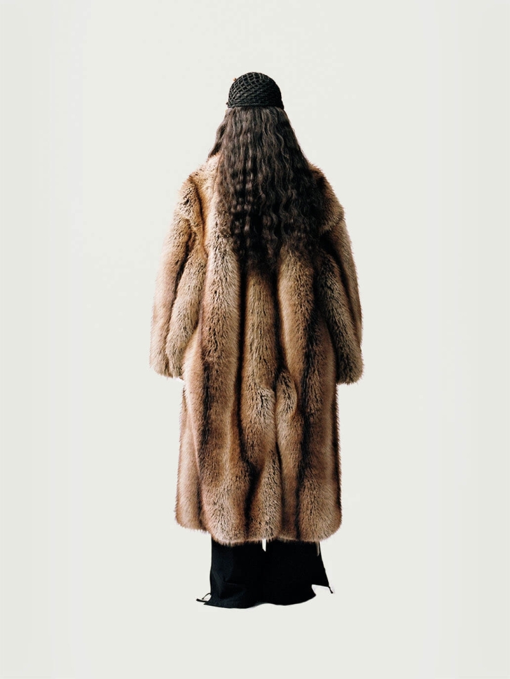 Brown Faux-Fur Two-sided Long Coat