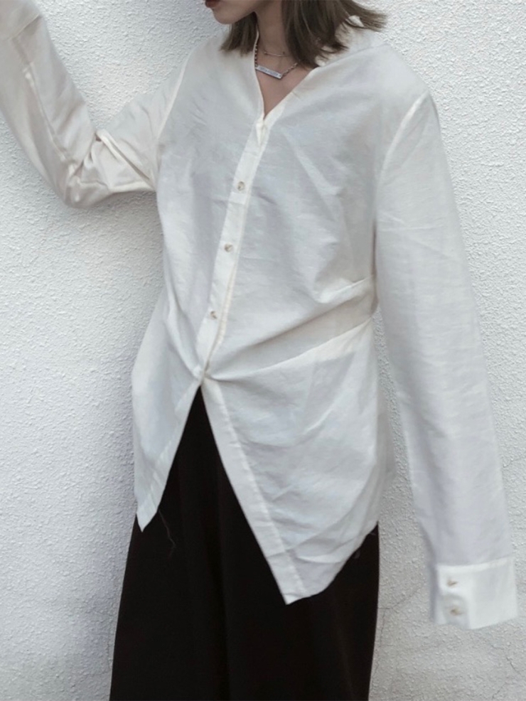 ELYWOOD White Mandarin Collar Shirt