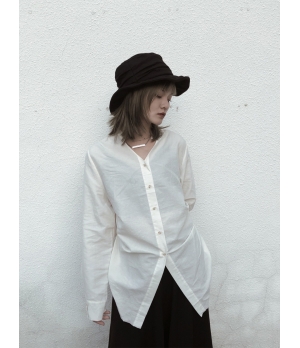 ELYWOOD White Mandarin Collar Shirt