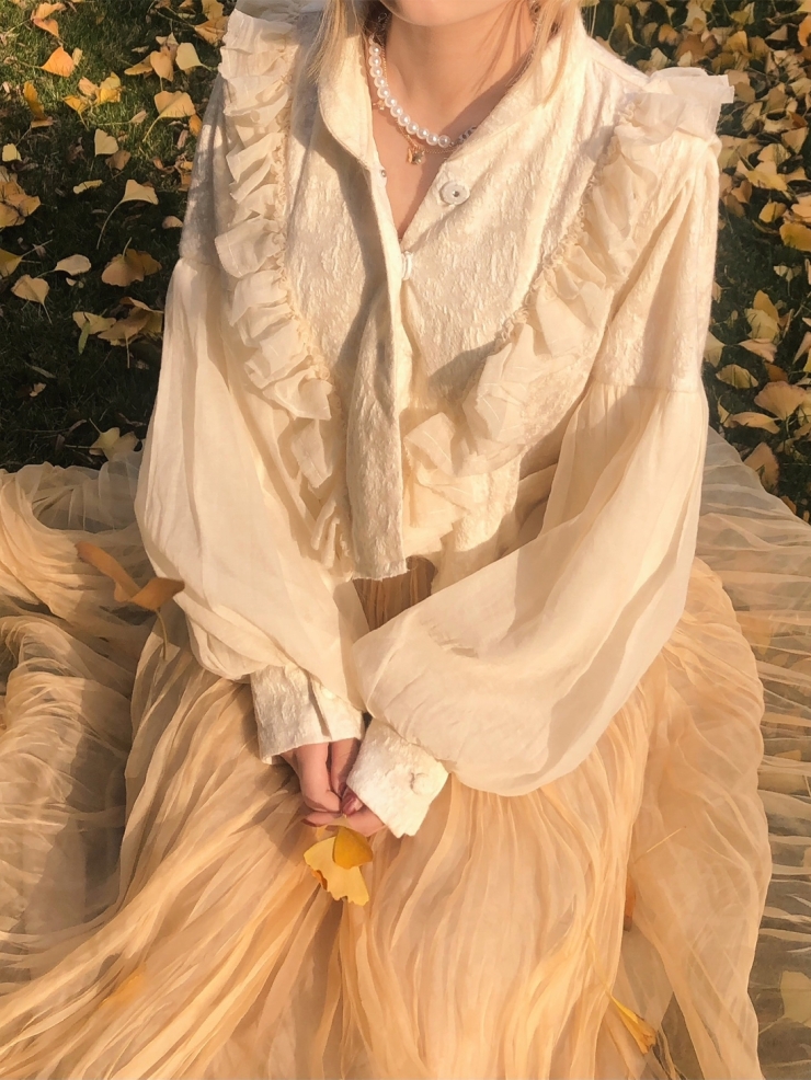 ELYWOOD Beige Bishop Sleeve Jacket
