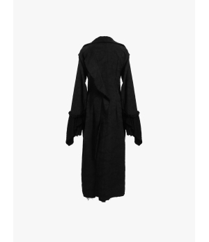 ELYWOOD Black Ruffled Collar Buttoned Long Coat