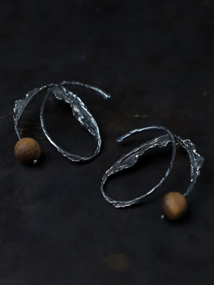 Black Silver and Rhodochrosite Love Earrings