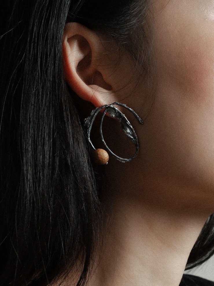 Black Silver and Rhodochrosite Love Earrings