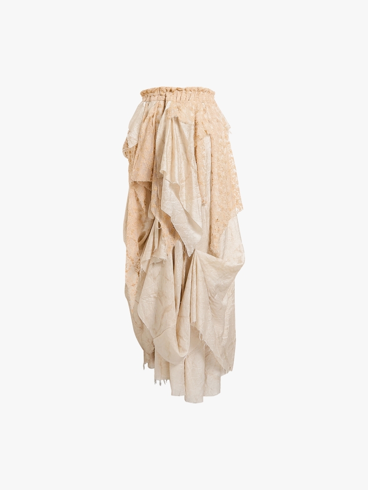 ELYWOOD Beige Ruffled Lace Skirt