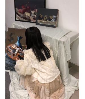 ELYWOOD Beige Ruffled Lace Skirt