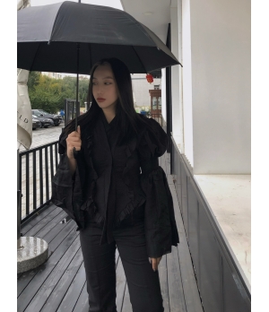ELYWOOD Black Puff Sleeve Jacket