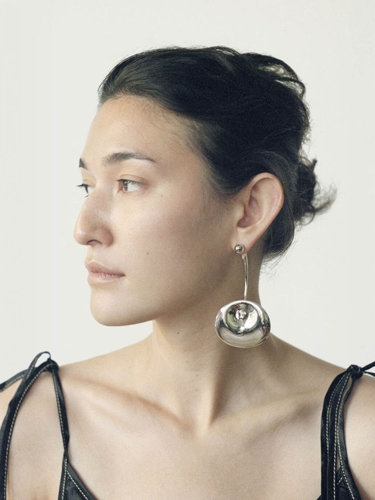 Sliver Large Spring Eye Ripple Earring - Single