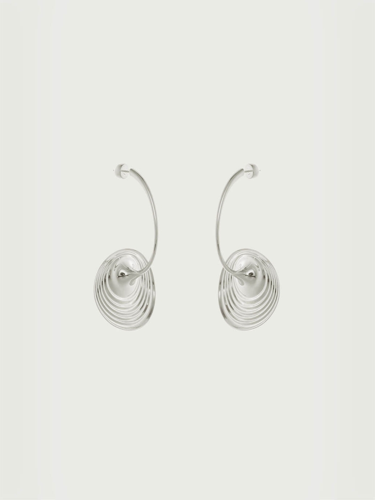 Sliver Large Spring Eye Ripple Earring - Single