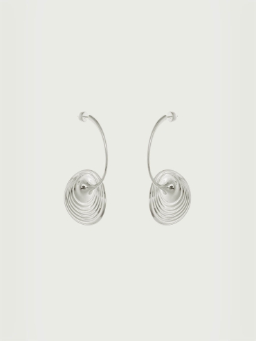 Sliver Large Spring Eye Ripple Earring - Single