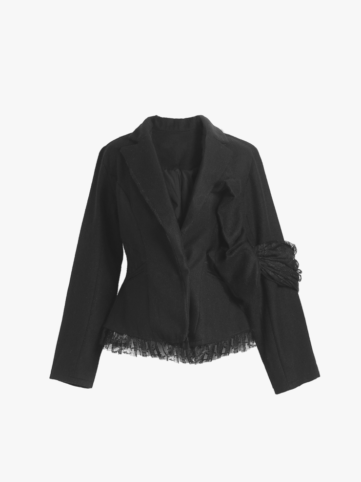 ELYWOOD Black Ruffle Detailed Blazer