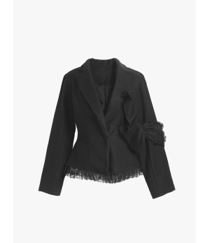 ELYWOOD Black Ruffle Detailed Blazer