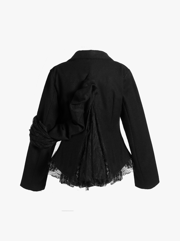 ELYWOOD Black Ruffle Detailed Blazer