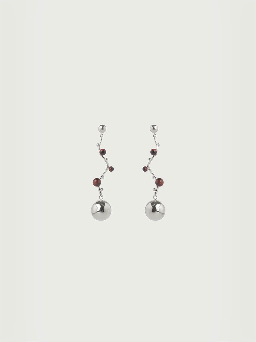 Silver Red Tiger's Eye Spherical Earrings