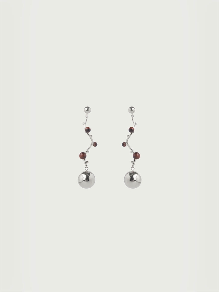 Silver Red Tiger's Eye Spherical Earrings