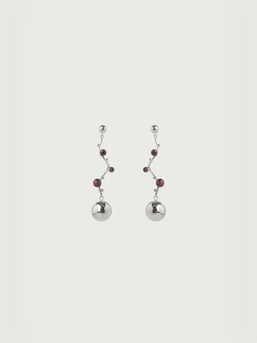 Silver Red Tiger's Eye Spherical Earrings