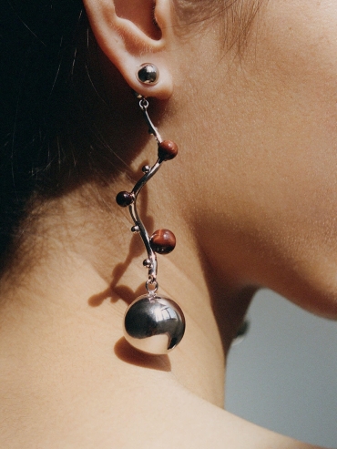 Silver Red Tiger's Eye Spherical Earrings