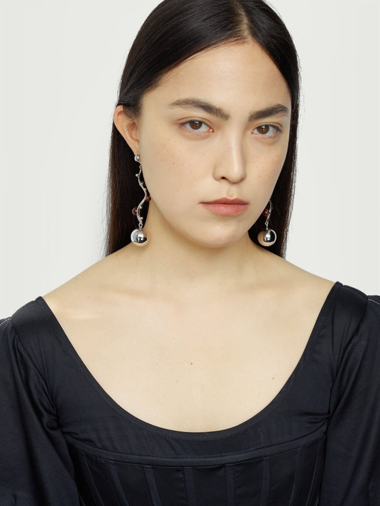 Silver Red Tiger's Eye Spherical Earrings