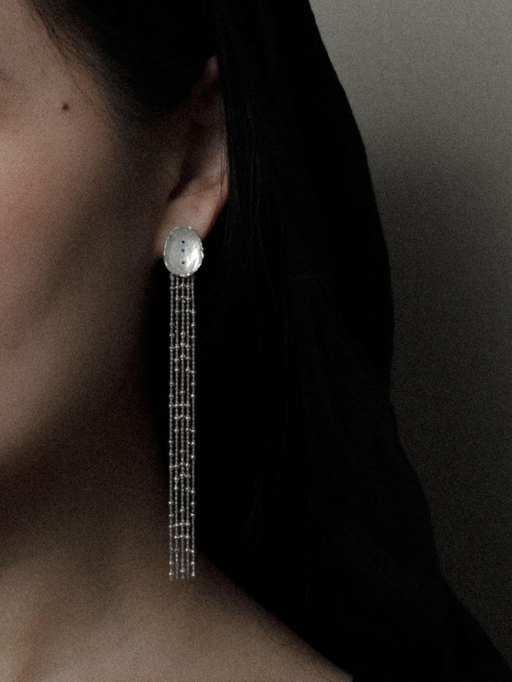 Silver Star Dot Tassel Detachable Earrings